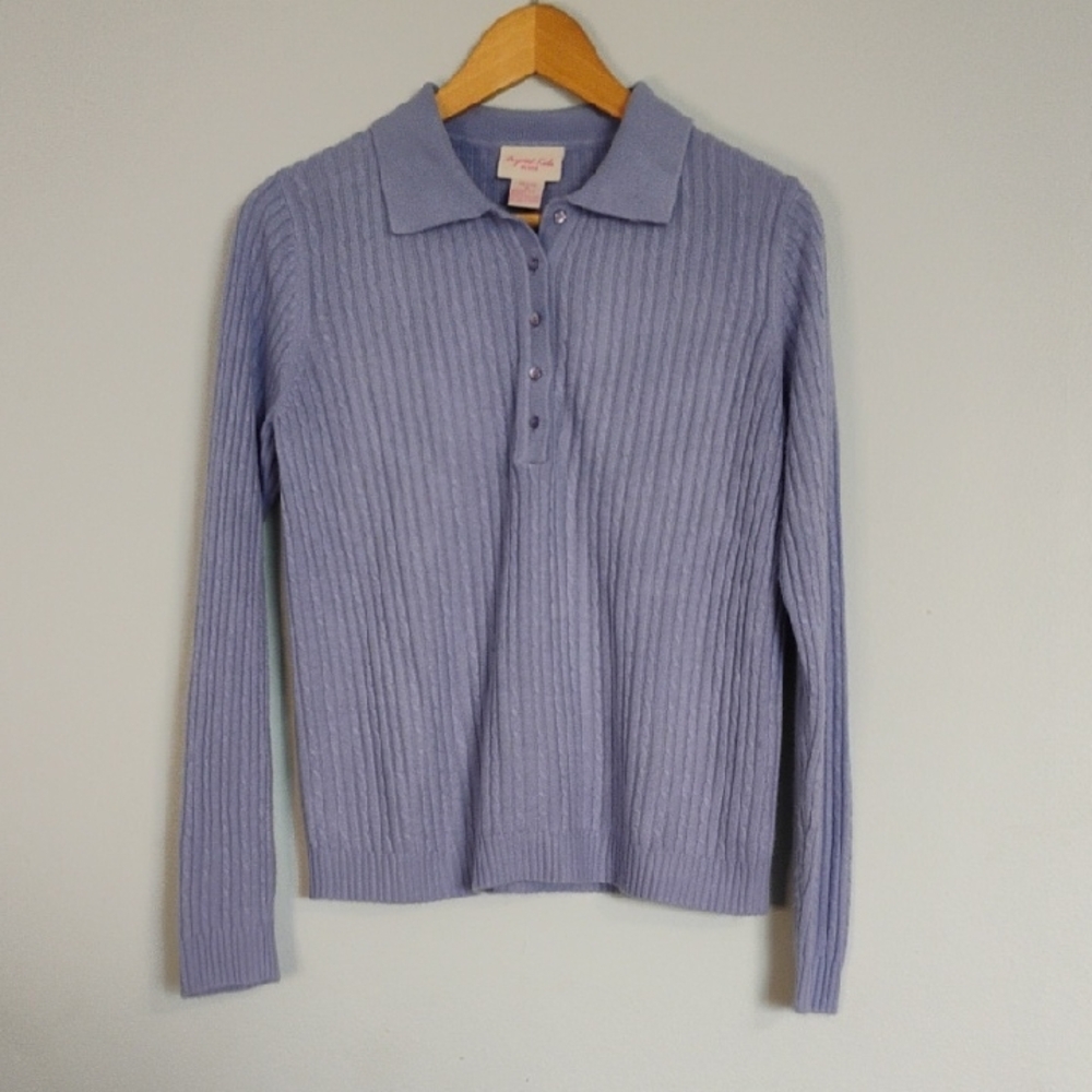 Crystal Kobe Lavender Ribbed Women's Petite M Knit Long-sleeve Pullover Sweater